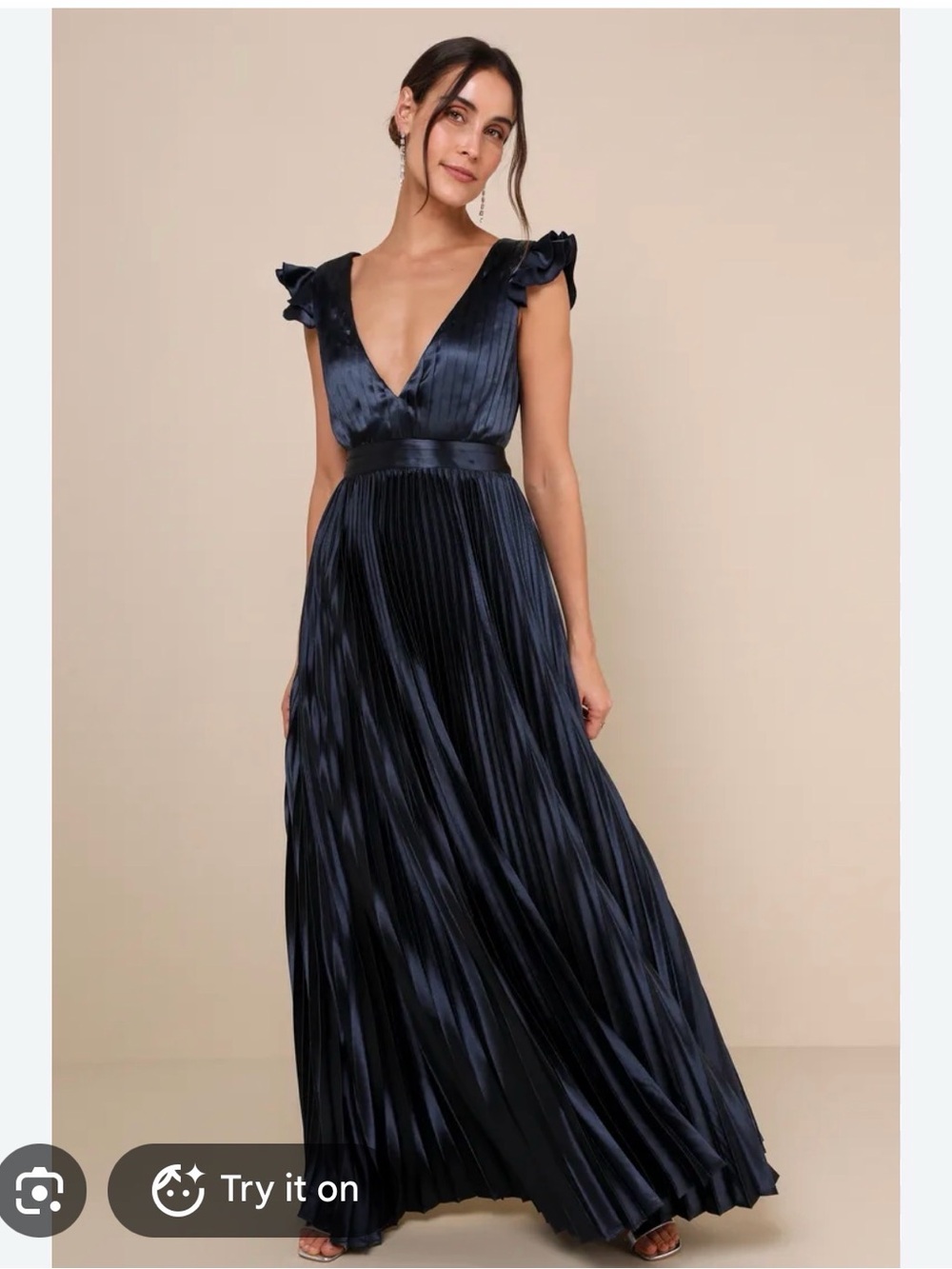 Lulus Exceptional Drama Navy Blue Satin Pleated Lace-Up Maxi Dress - Size S